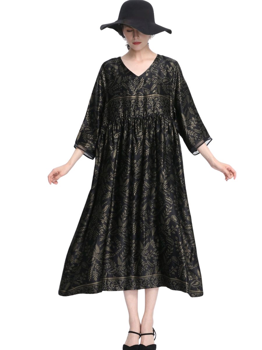 Elegant Black and Gold Floral Maxi Dress