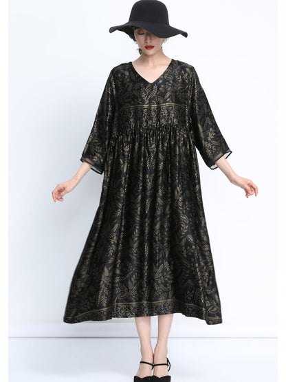 Elegant Black and Gold Floral Maxi Dress