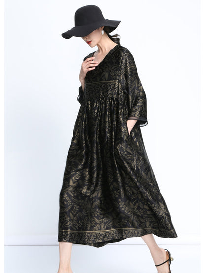 Elegant Black and Gold Floral Maxi Dress