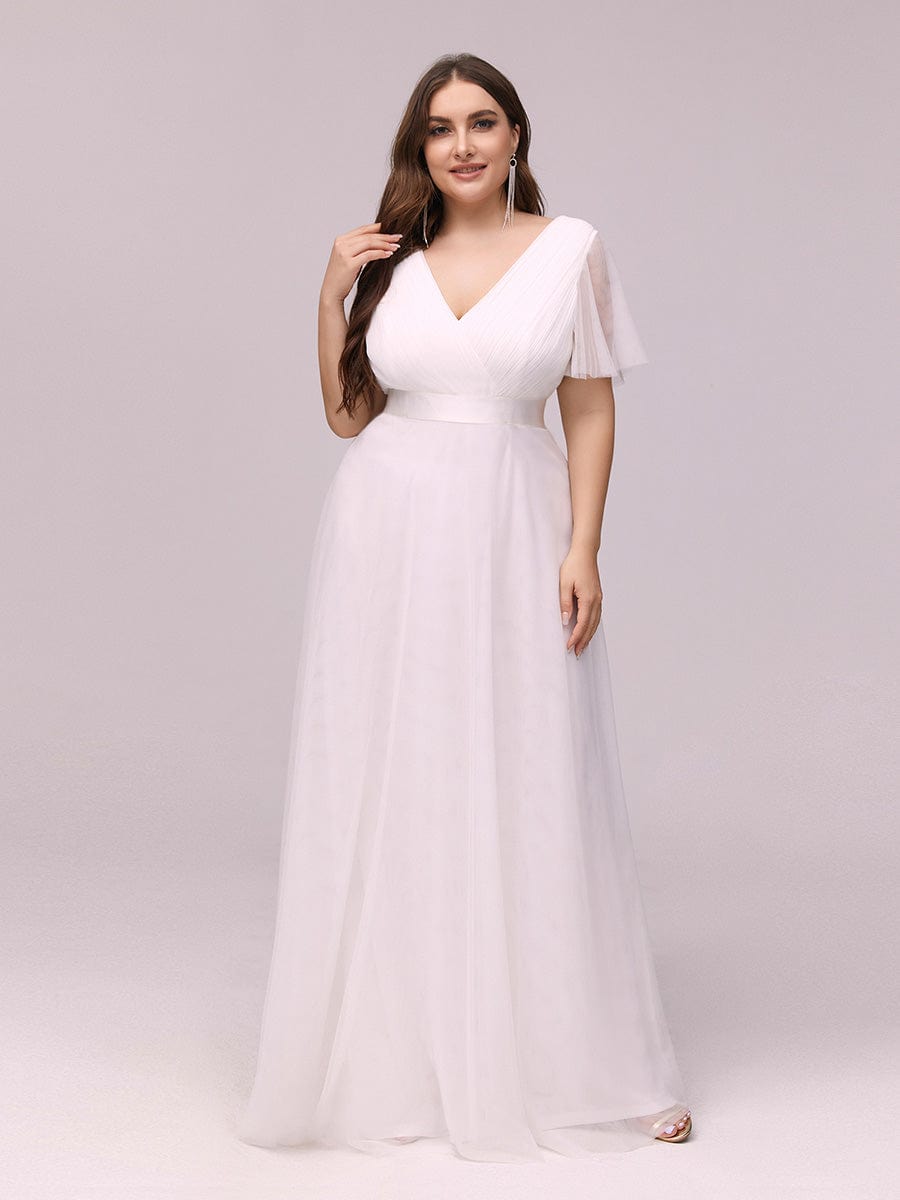 A-Line Floor-Length Women's Bridesmaid Dress with V-Neck and Flutter Sleeves