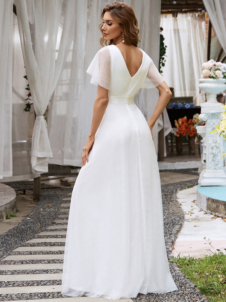A-Line Floor-Length Women's Bridesmaid Dress with V-Neck and Flutter Sleeves