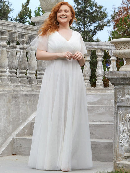 A-Line Floor-Length Women's Bridesmaid Dress with V-Neck and Flutter Sleeves