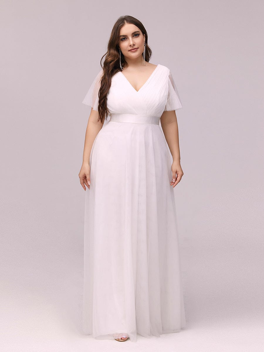A-Line Floor-Length Women's Bridesmaid Dress with V-Neck and Flutter Sleeves