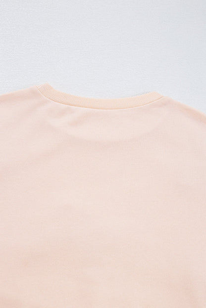 Parchment Embroidered Bow Lantern Sleeve Oversized Pullover Sweatshirt