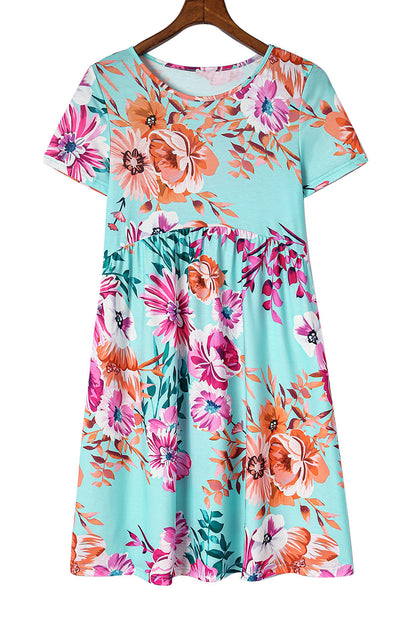 Casual Floral Print Button Pocket Short Sleeve Dress