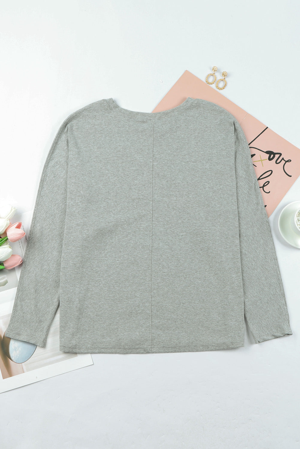 Cozy Gray Patchwork Long Sleeve Top