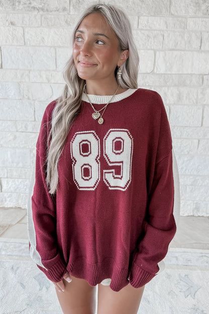 Red Dahlia Number 89 Drop Shoulder Color Block Knit Baggy Sweater