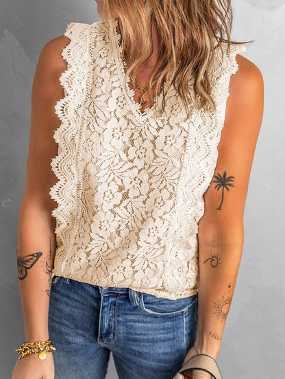 Floral Lace Sleeveless V-Neck Tank Top
