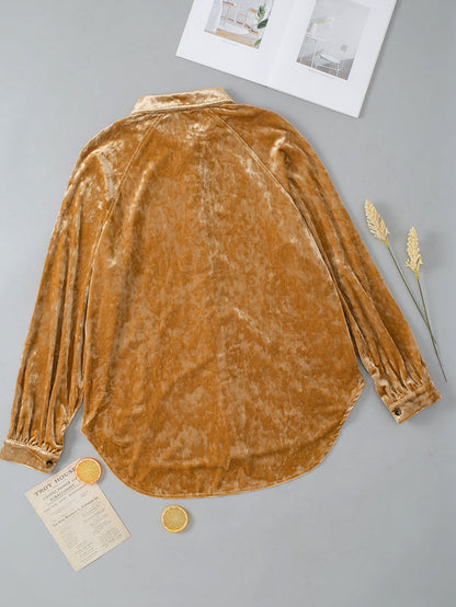 Golden Velvet Loose Fit Button-Up Shirt