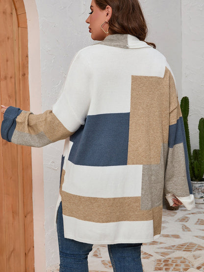 Colorblock Knit Cardigan for Curvy Figures