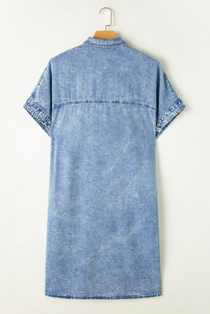 Denim Shirt Dress with Button Pockets
