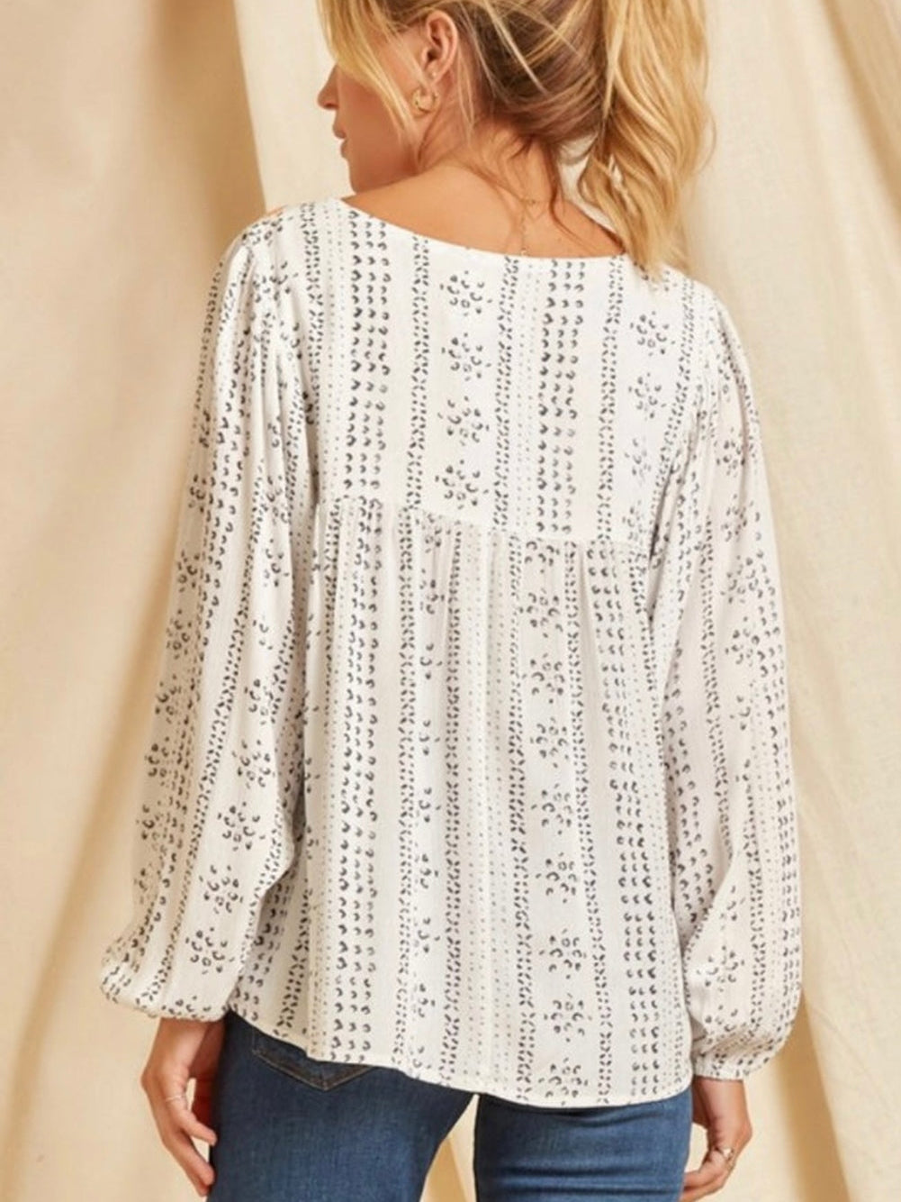Beige Floral Embroidered Long Sleeve Bohemian Blouse