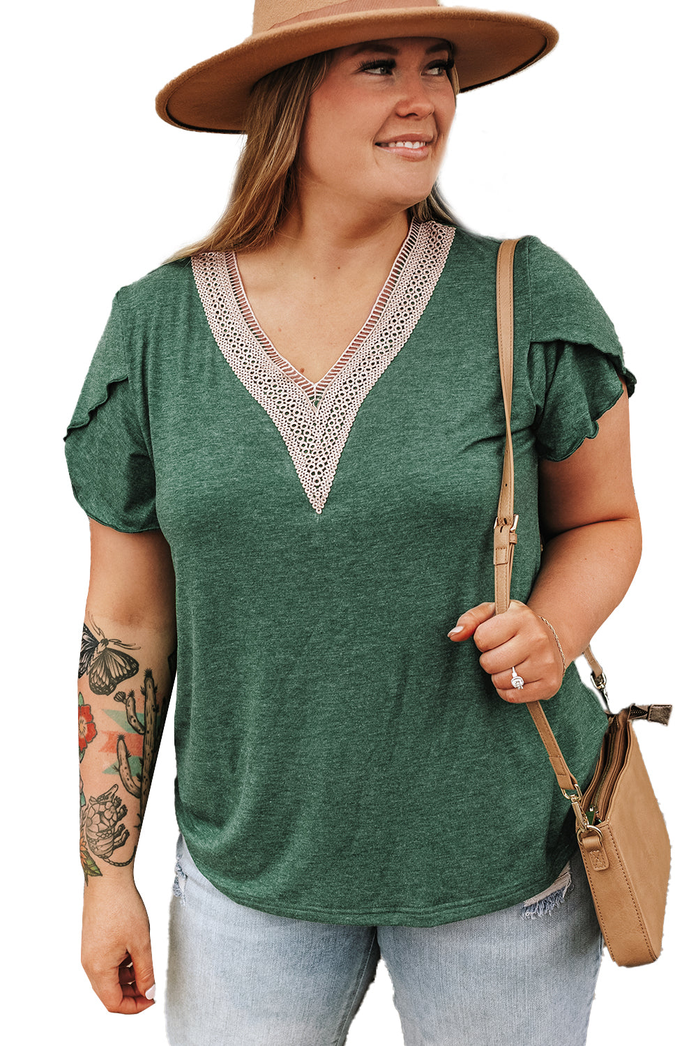 Elegant Blackish Green Embroidered V Neck Plus Size Blouse