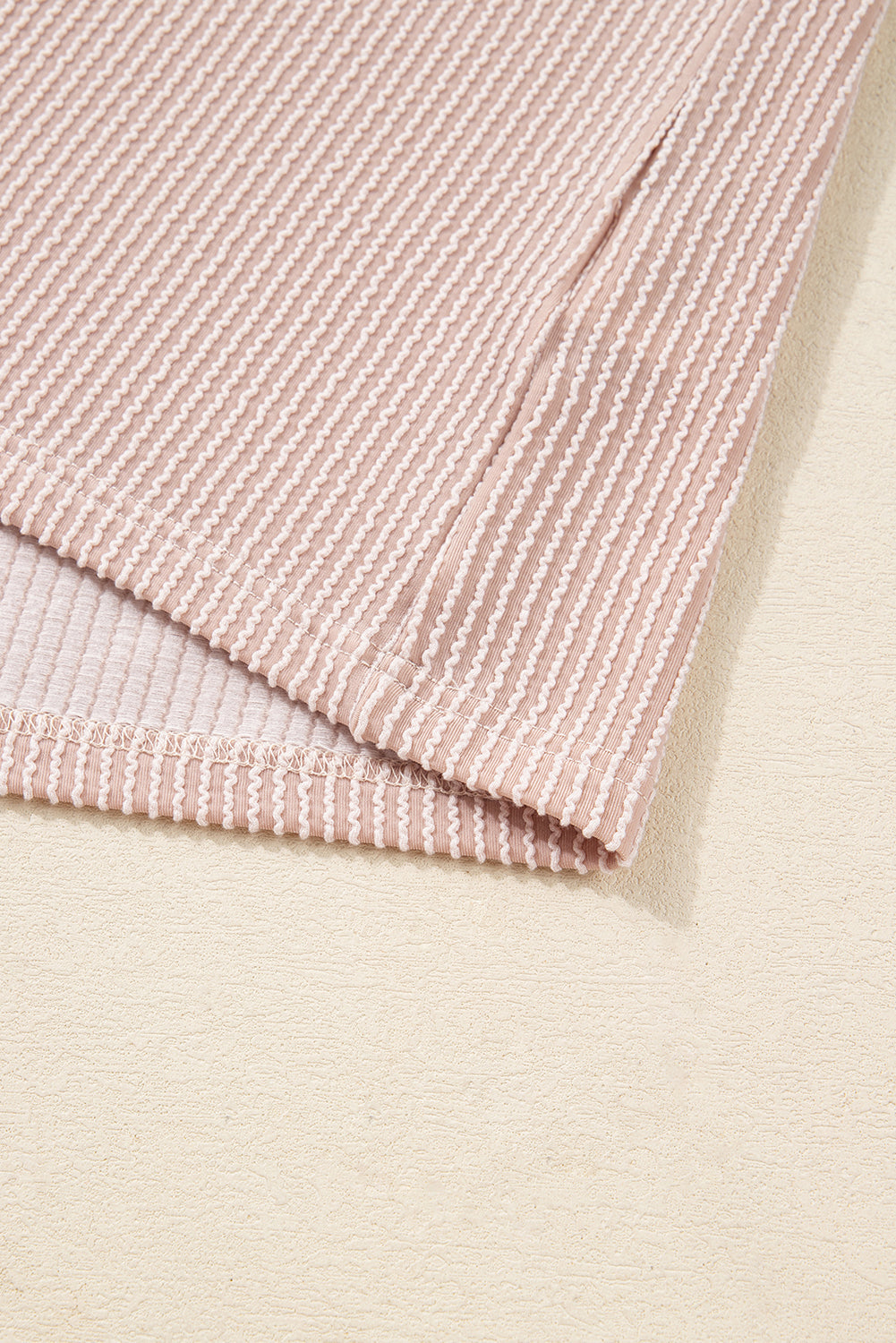 Beige Twist Ribbed Leopard Color Block Detail Drop Shoulder Long Sleeve Top