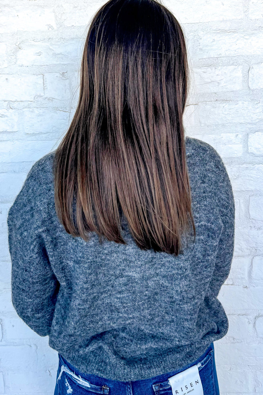 Medium Grey Cute Flower Decor Contrast Trim Neck Cuffed Sweater