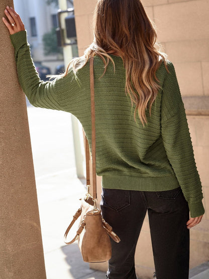 Green Textured Knit Dolman Sleeve Sweater for Stylish Winter Looks