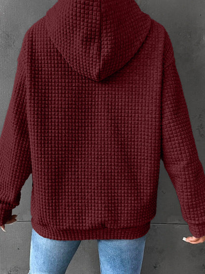 Fiery Red Quilted Hoodie with Kangaroo Pocket