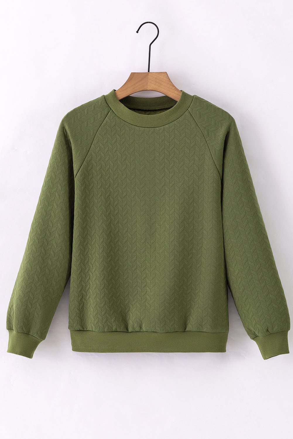 Forest Green Textured Raglan Sleeve Casual Sweatshirt