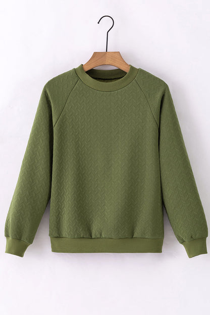 Forest Green Textured Raglan Sleeve Casual Sweatshirt