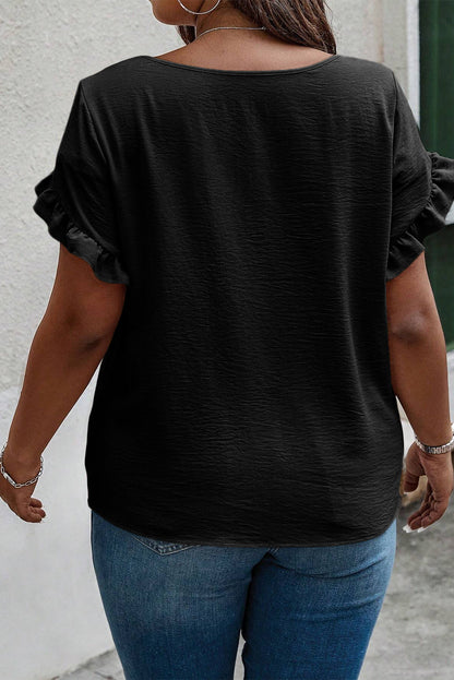Chic Black Ruffle Sleeve Plus Size Blouse