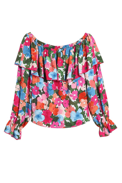 Floral Off Shoulder Ruffle Sleeve Blouse