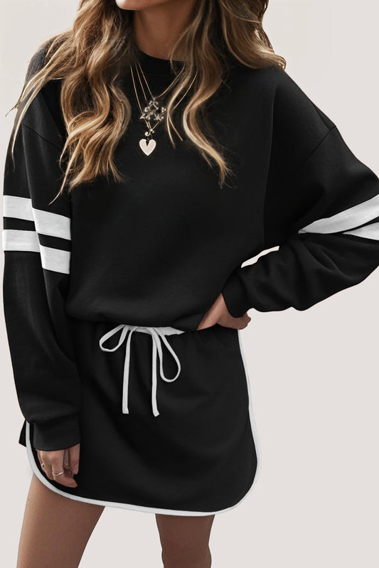 varsity sweatshirt skirt set