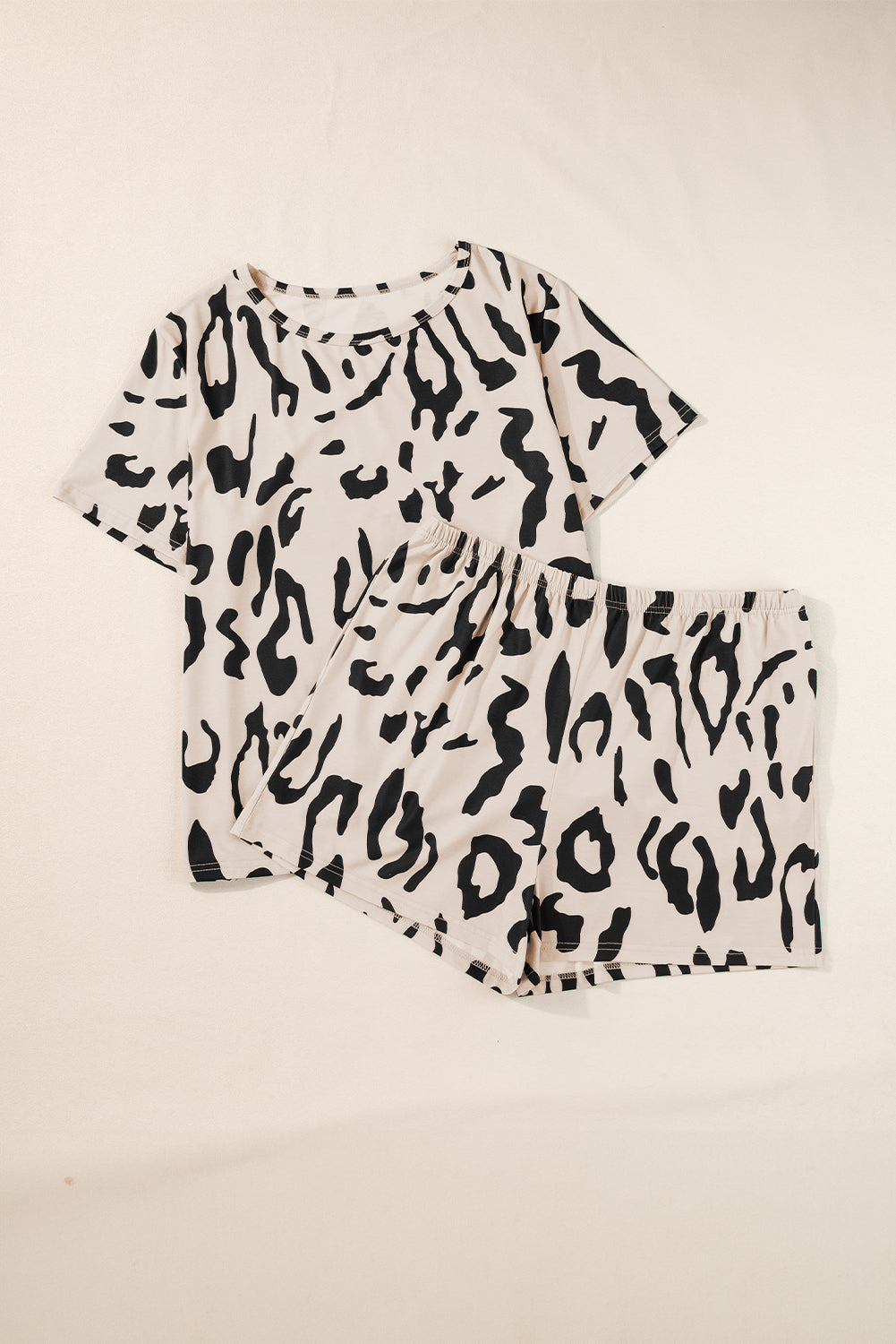 Taupe Leopard Print Plus Size Lounge Set with Tee and Shorts