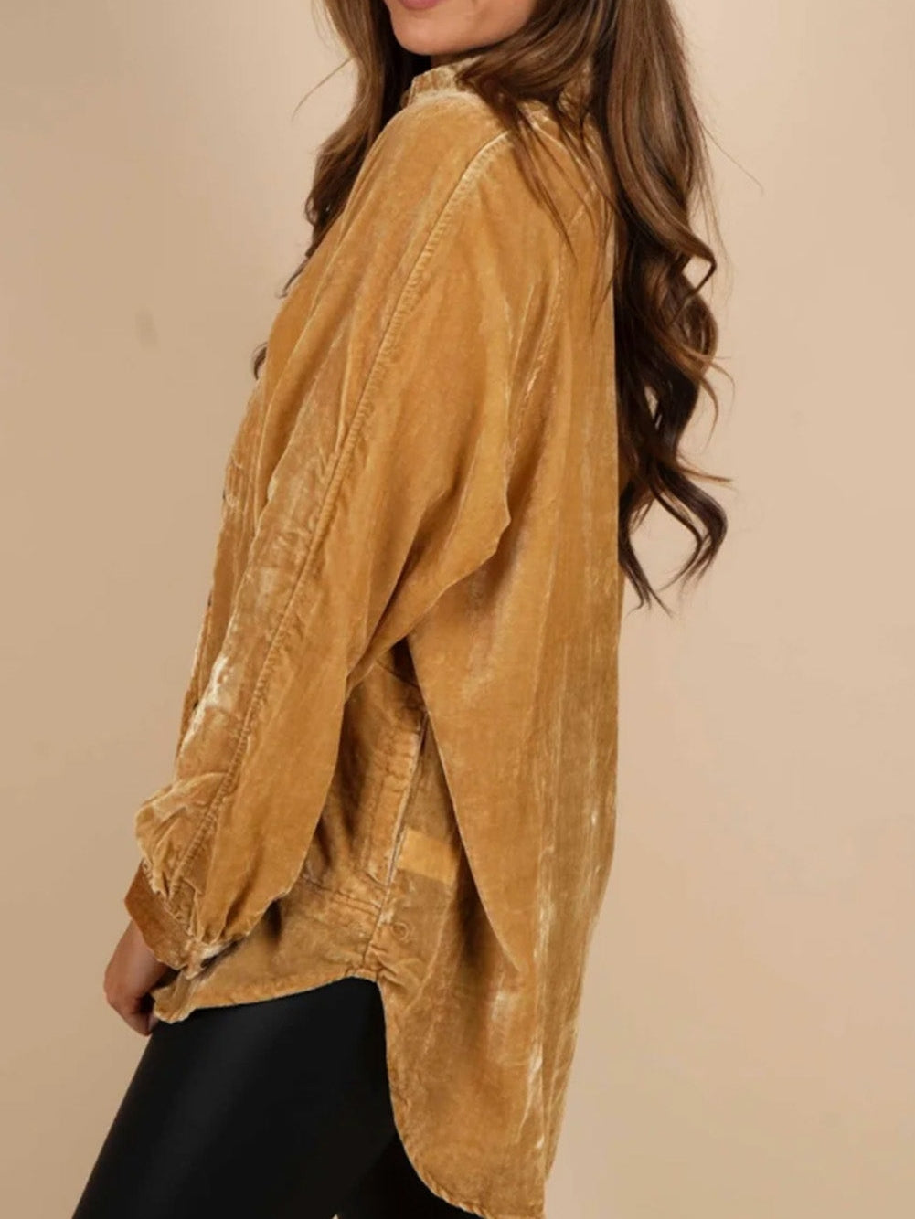 Golden Velvet Loose Fit Button-Up Shirt