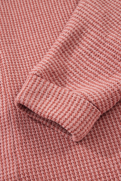 Mineral Red Textured Knit Loose V Neck Tunic Top with Slits