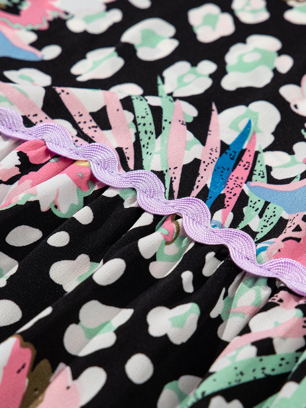 Floral Flared Dress with Multicolour Ric-rac Trim