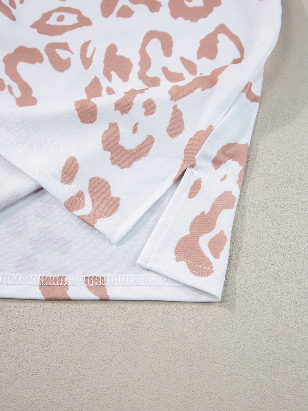 White Leopard Print V Neck Short Sleeve Plus Size Top