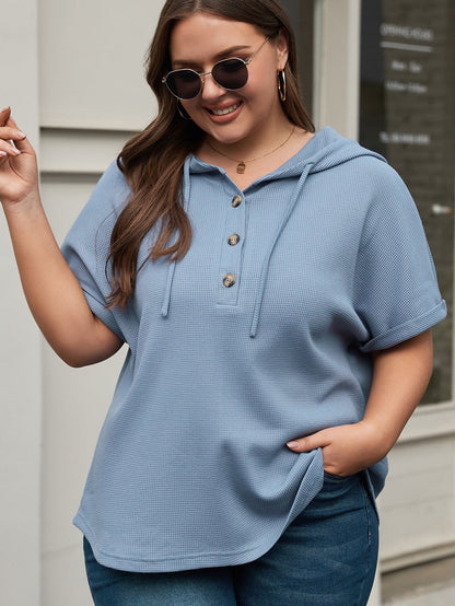Ashleigh Blue Plus Size Waffle Knit Short Sleeve Drawstring Hoodie