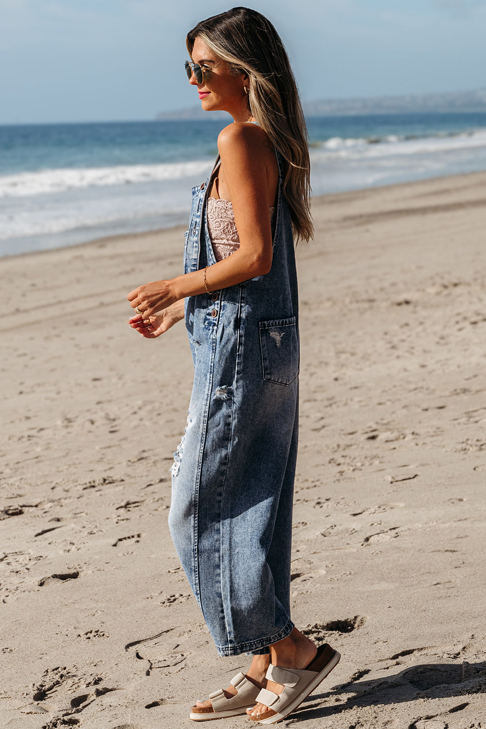 wide leg denim overalls