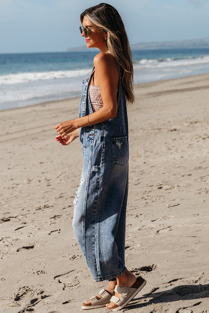 wide leg denim overalls