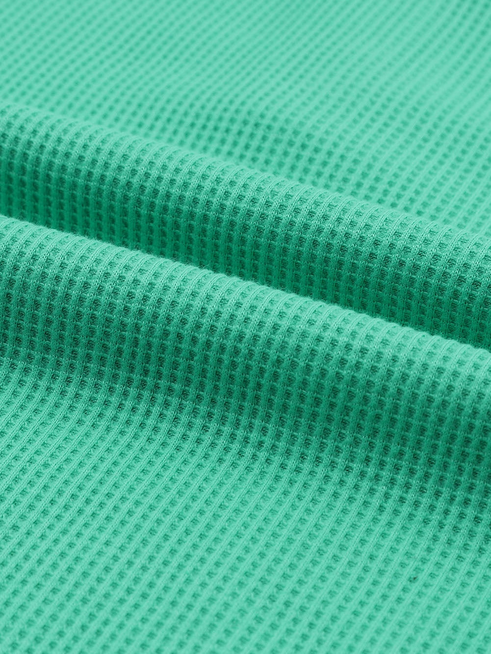 Green Button-Up Waffle Knit Henley Top