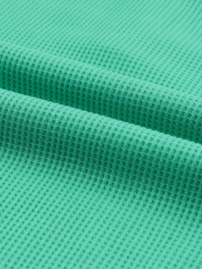 Green Button-Up Waffle Knit Henley Top