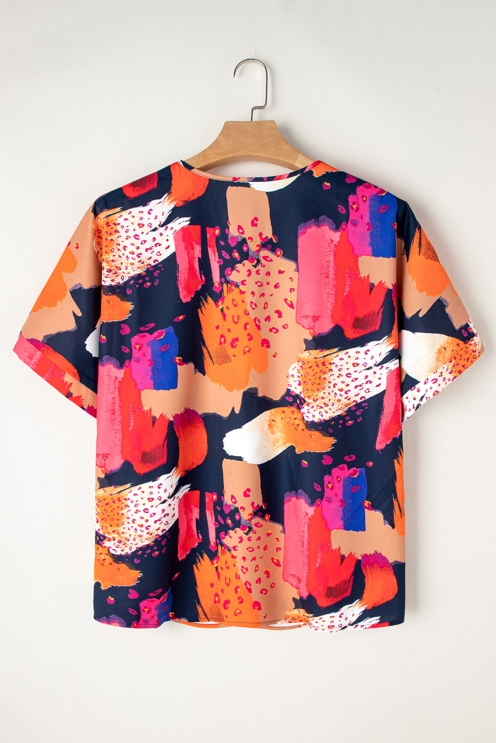 Multicolour Abstract Print V Neck Shift Plus Size Blouse