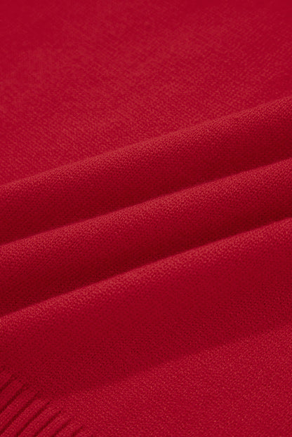 Fiery Red Contrast Trim Big Bow Accent Holiday Cropped Sweater