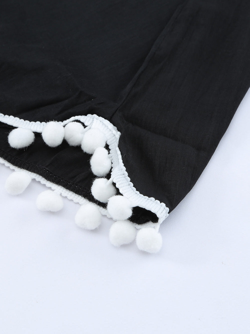 Beach Ready Black Crochet Pom Pom Trim Tunic Cover-Up