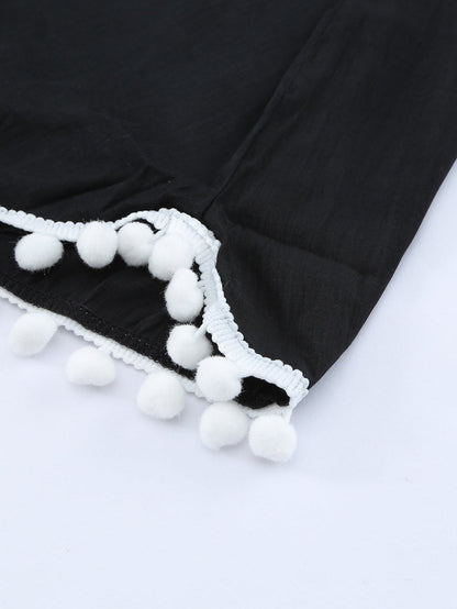 Beach Ready Black Crochet Pom Pom Trim Tunic Cover-Up