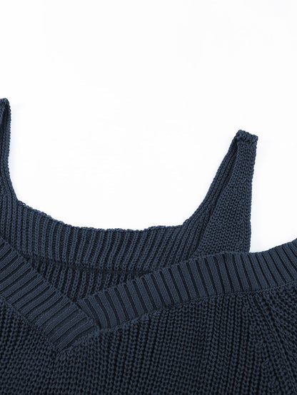 Elegant Navy Cold Shoulder Knit Sweater