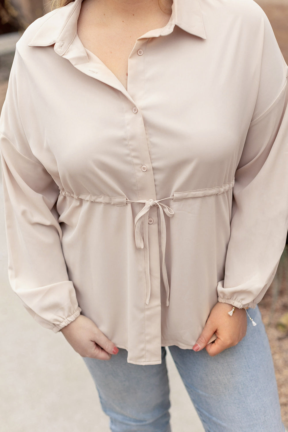 Romantic Khaki Shift Style Plus Size Tunic Blouse
