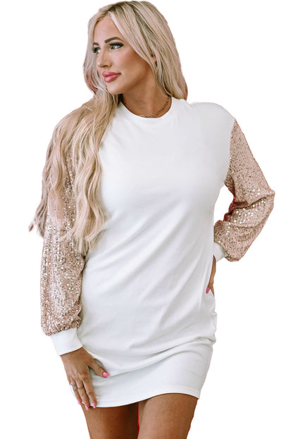 V Neck Irregular Mesh Panel Mini Dress