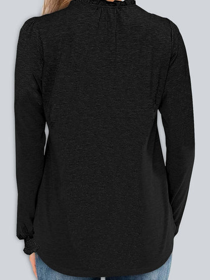 Elegant Black V Neck Top with Puff Long Sleeves