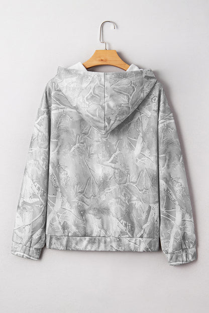 Gray Camouflage Hoodie Maple Leaf Print Plus Size Baggy Hoodie
