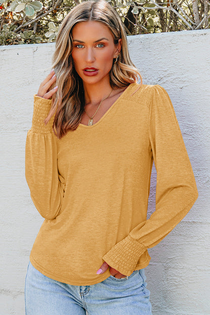shirred shoulder top
