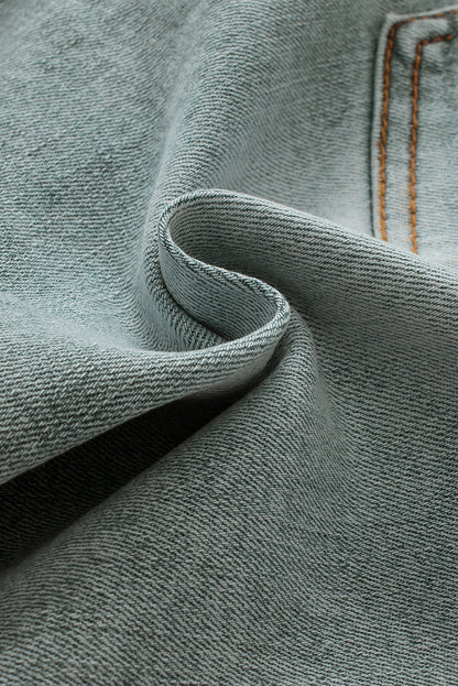 Light Blue Plus Size Distressed Rolled Hem Denim Shorts