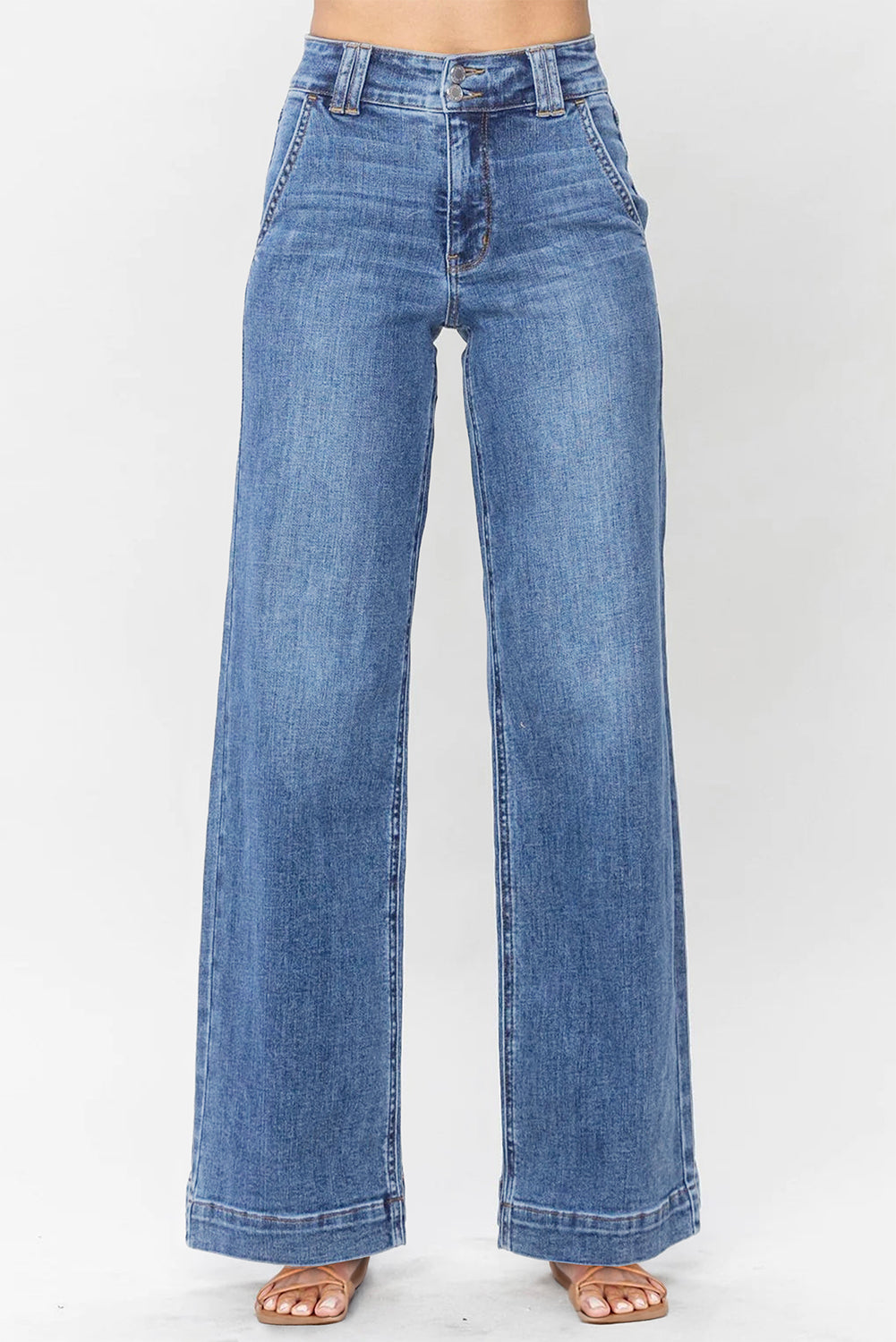 Sky Blue Double Button Zip Fly Straight Leg Jeans