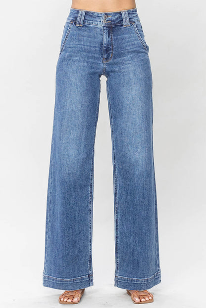 Sky Blue Double Button Zip Fly Straight Leg Jeans