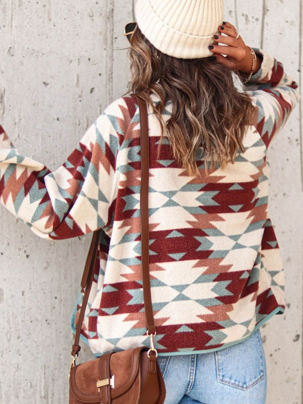 Fiery Red Geometric Aztec Pattern Plus Size Fleece Jacket